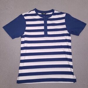 18 Greens Mens XS Henley Shirt Short Sleeve Blue White‎ Striped Golf Tee Casual